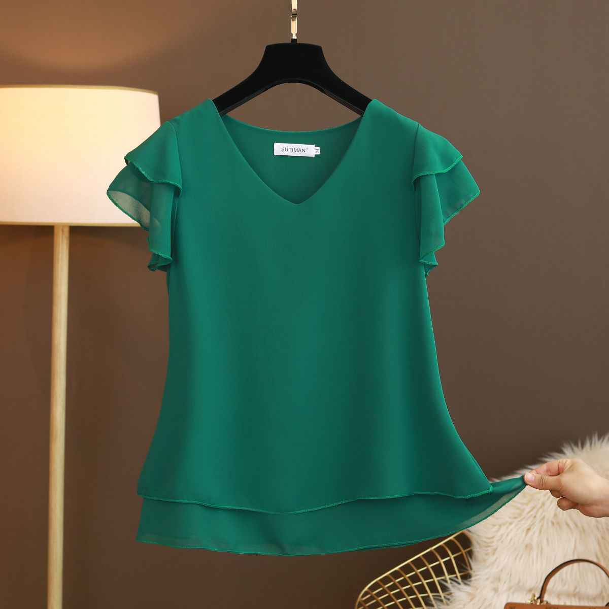 Summer New Women Blouse V-Neck Chiffon loose Short Sleeve Blouse Shirts Womens Tops