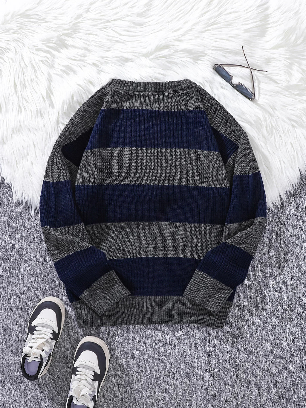 New Loose Bottoming Sweater Casual Versatile Striped Pullover Men's Round Neck Sweater