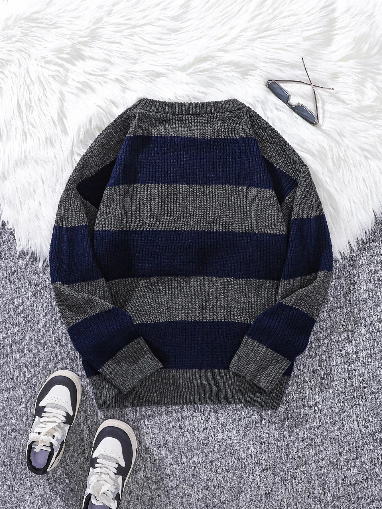 New Loose Bottoming Sweater Casual Versatile Striped Pullover Men's Round Neck Sweater