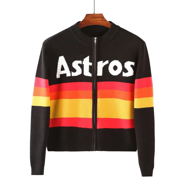 Autumn Winter New Letter Color Streetwear Long Sleeve Round Neck Female Jacket Casual Zipper Women