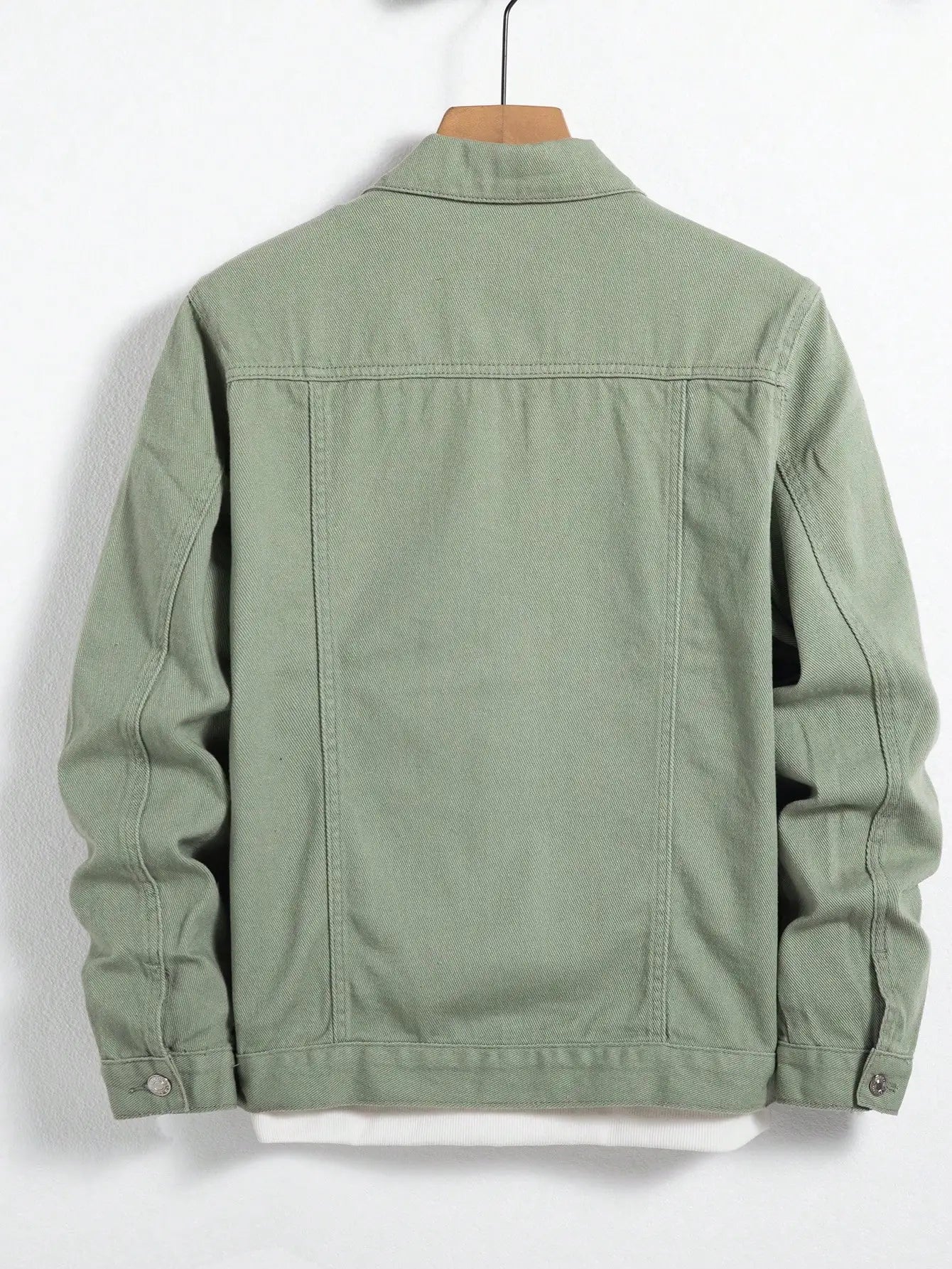 Men's denim jacket for spring and autumn. Green coat. Fashionable, trendy, simple style. For daily casual wear.