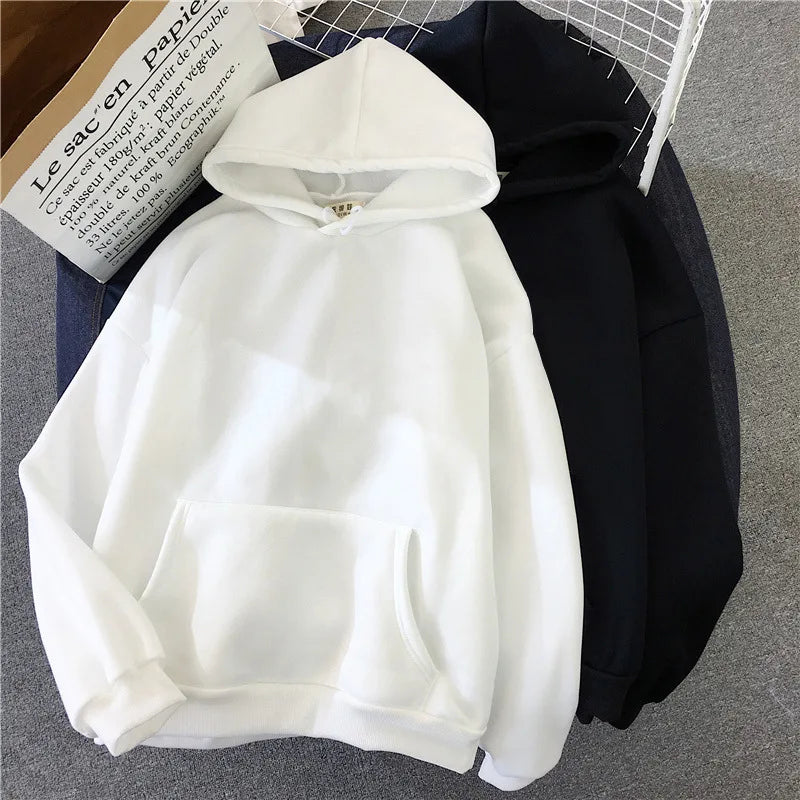 Autumn Casual Women's Solid Hoodie Comfortable Stretch Sweatshirts Loose Pocket Warm Clothes Female Pullovers