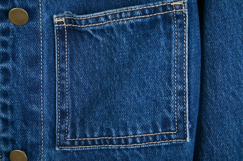 Women Denim Jacket Long Sleeve Pockets Mid-Length Jean Coat 2024 Fashion