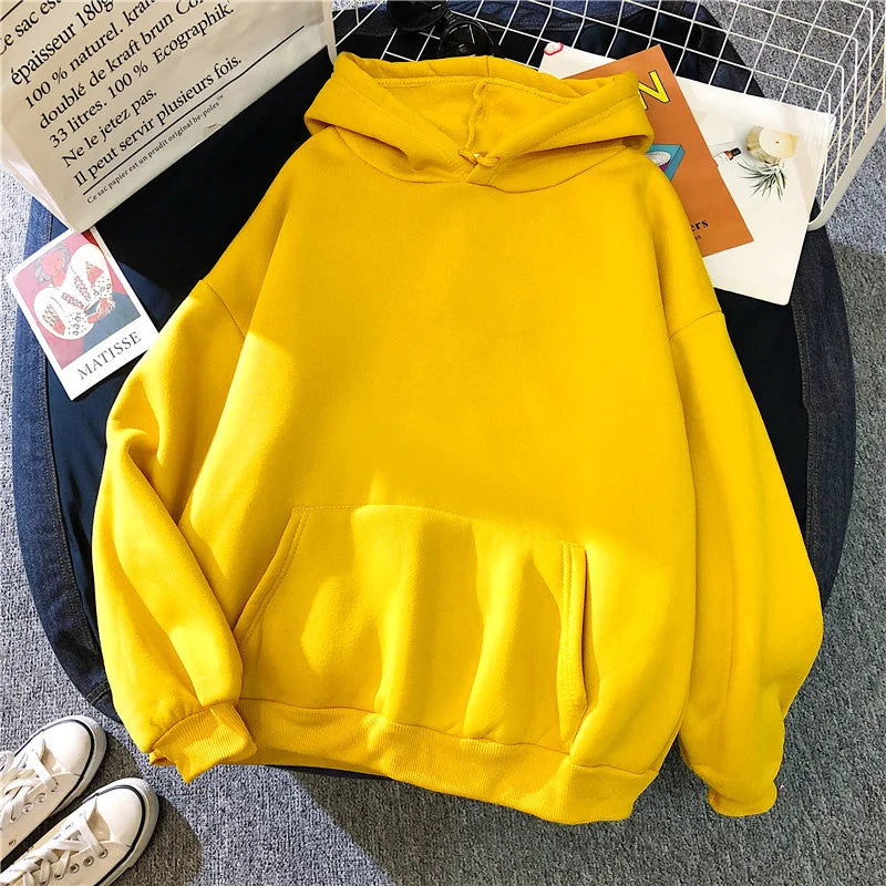 Autumn Casual Women's Solid Hoodie Comfortable Stretch Sweatshirts Loose Pocket Warm Clothes Female Pullovers