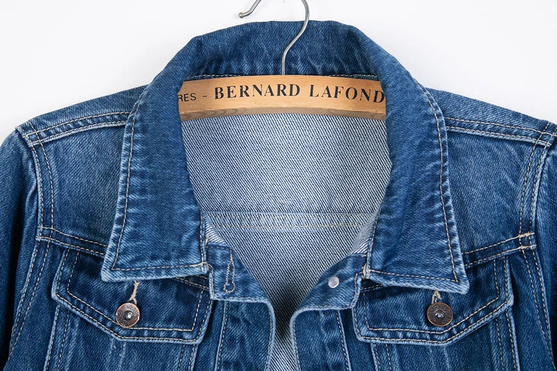 Women Denim Jacket Long Sleeve Pockets Mid-Length Jean Coat 2024 Fashion