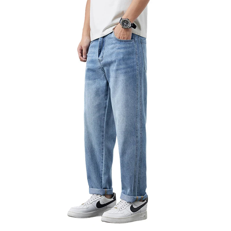 Tencel jeans men's 2025 new trendy brand summer thin loose straight slightly tapered casual jeans