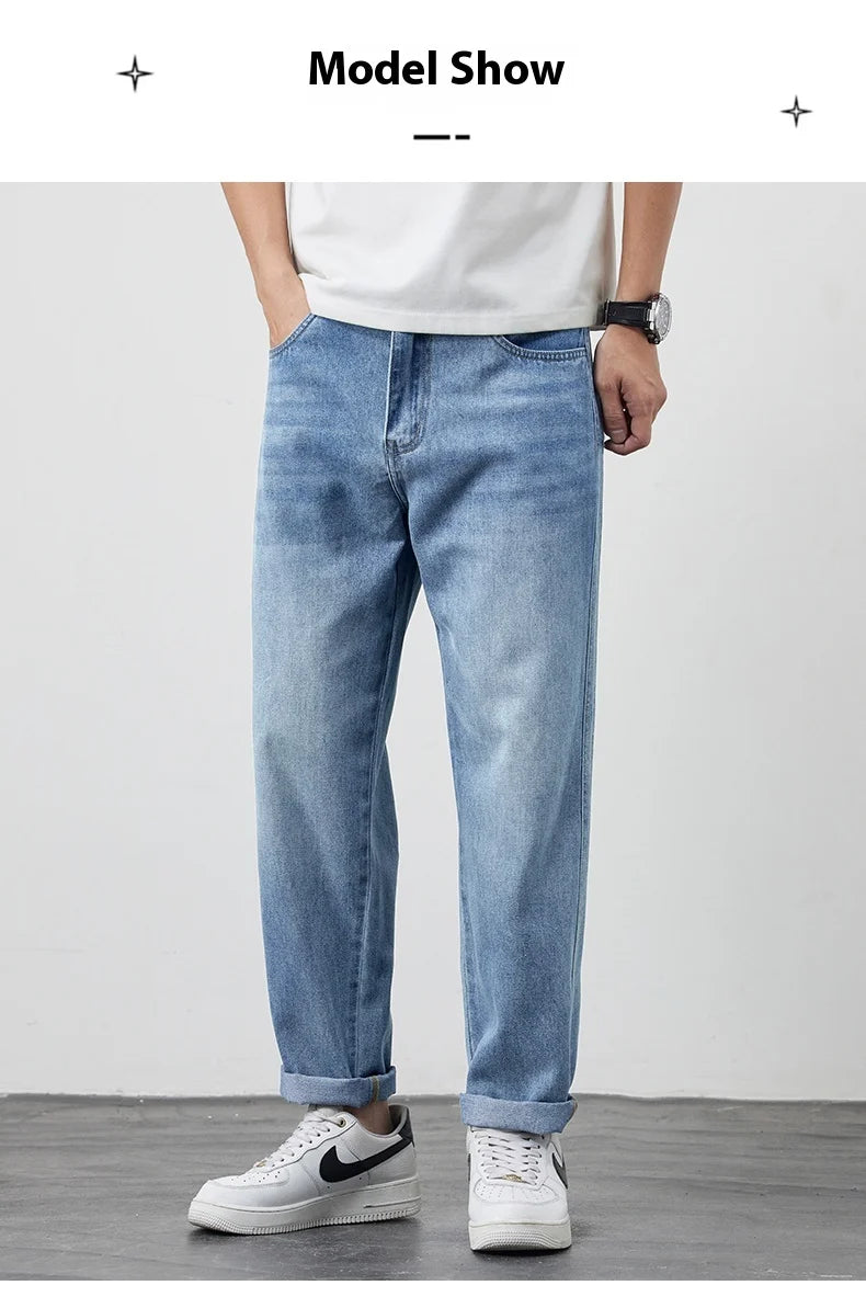 Tencel jeans men's 2025 new trendy brand summer thin loose straight slightly tapered casual jeans