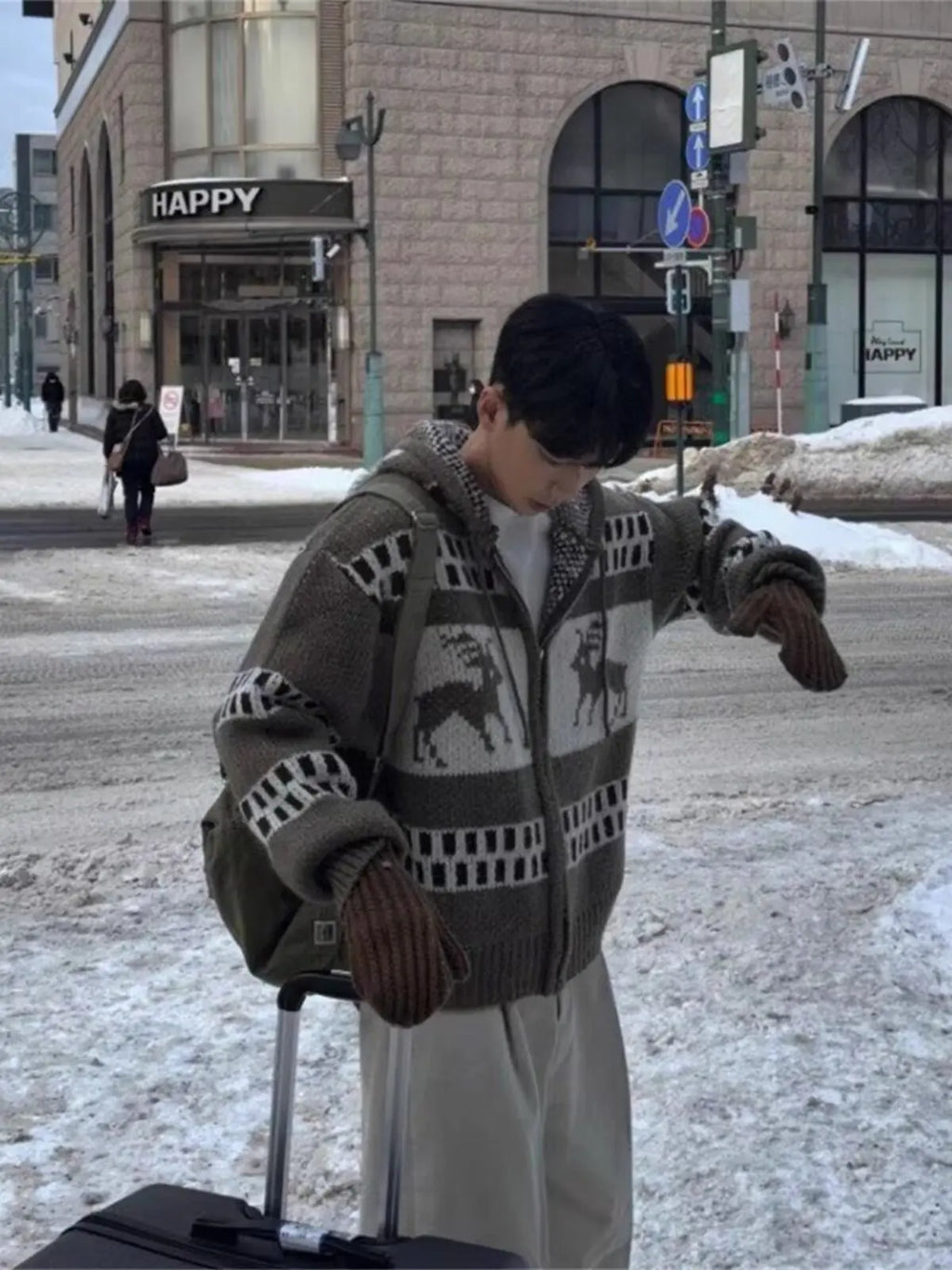 Fair Island Pattern Jacquard Knitted Cardigan Early Spring Loose Fluffy Wool Sweater Coat