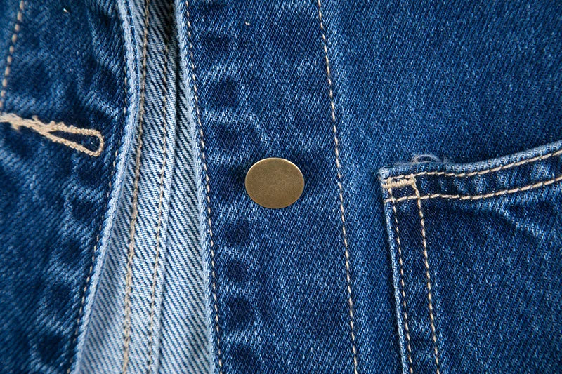 Women Denim Jacket Long Sleeve Pockets Mid-Length Jean Coat 2024 Fashion