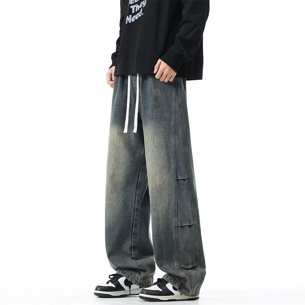 190cm Tall Straight-leg Pants Men's Extra-long Wide Legs Autumn Winter American Style Vintage Wash Water Tall Jeans