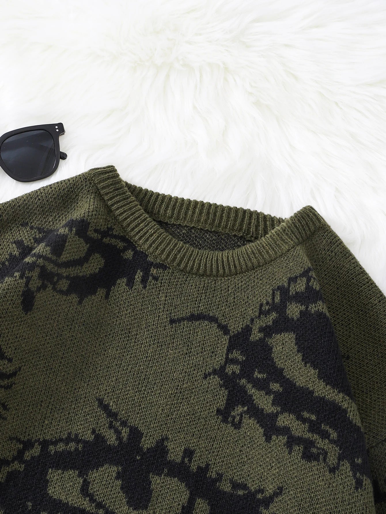 New Popular Autumn and Winter Abstract Eye Pattern Pullover Sweater Round Neck Knitted Men's Pullover