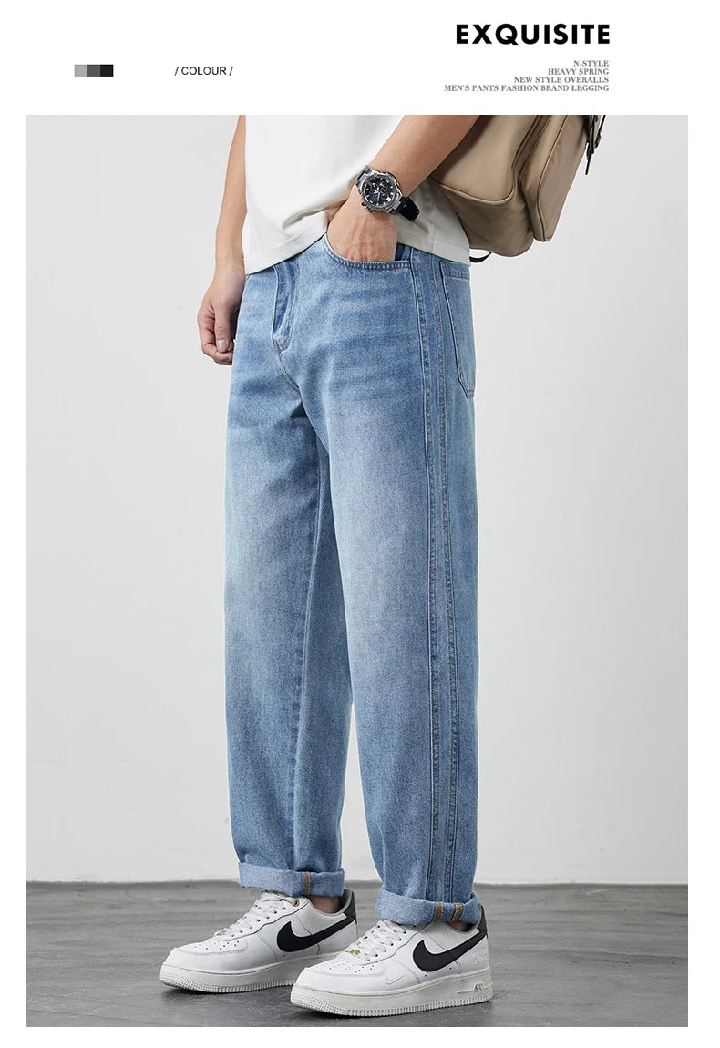 Tencel jeans men's 2025 new trendy brand summer thin loose straight slightly tapered casual jeans