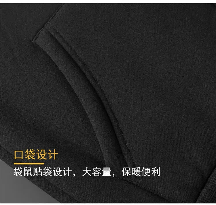 Winter Lambswool Coats Thicken Warm Long Sleeve Zipper Hoodie Casual  Black Coat Hooded Men Jacket