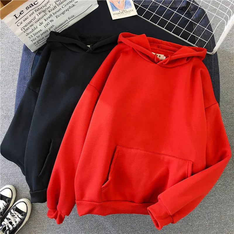 Autumn Casual Women's Solid Hoodie Comfortable Stretch Sweatshirts Loose Pocket Warm Clothes Female Pullovers