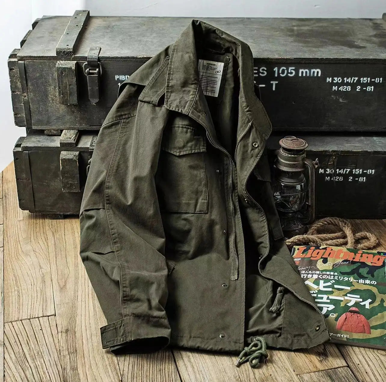 Vintage Men's Cargo Jacket Casual Solid Coat Mens Clothes Multi-Pocket Jacket Retro Jackets Green Outdoor Windbreaker