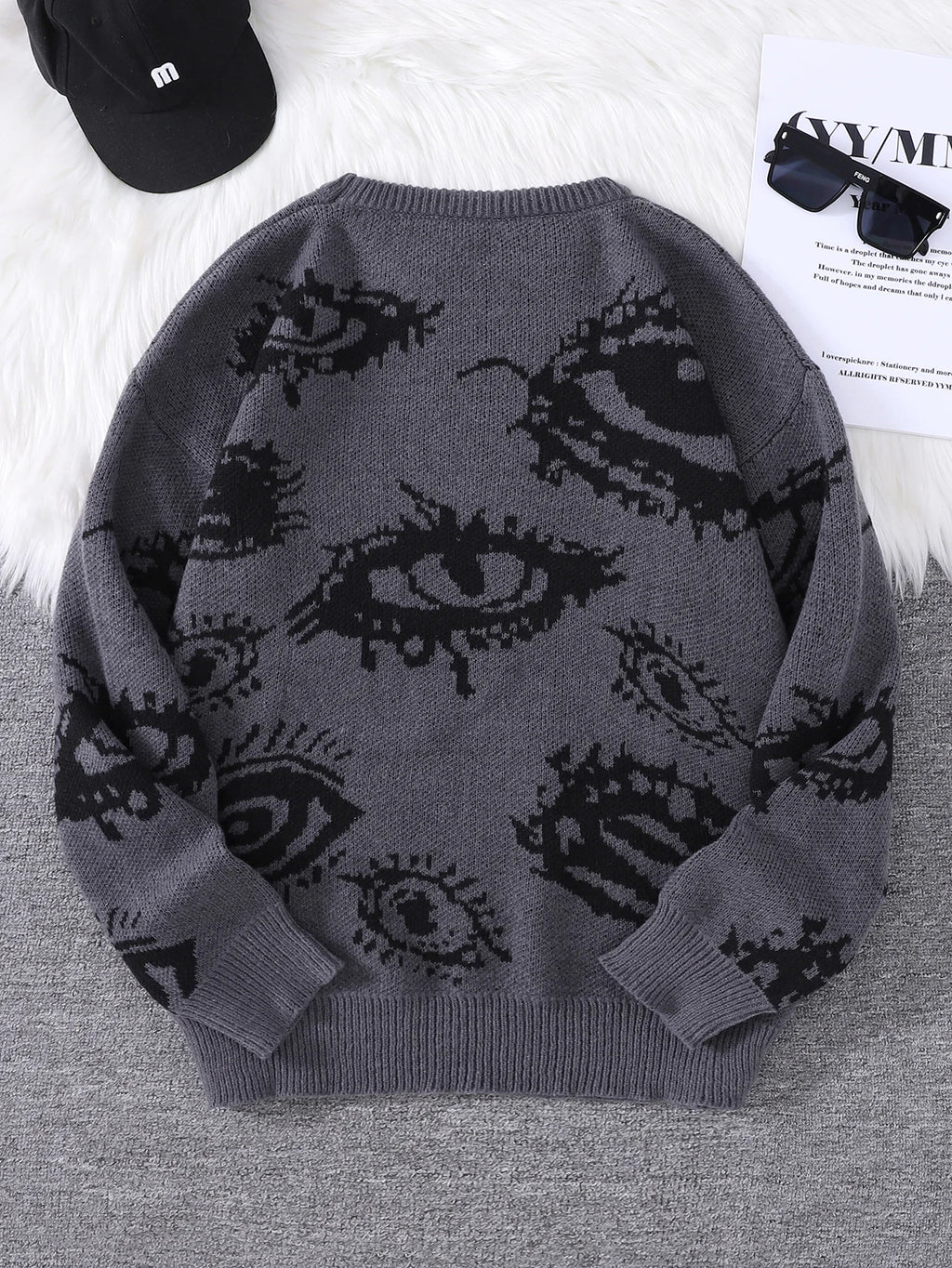 New Popular Autumn and Winter Abstract Eye Pattern Pullover Sweater Round Neck Knitted Men's Pullover