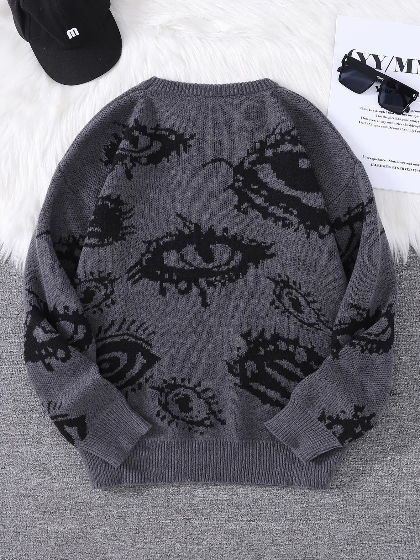 New Popular Autumn and Winter Abstract Eye Pattern Pullover Sweater Round Neck Knitted Men's Pullover