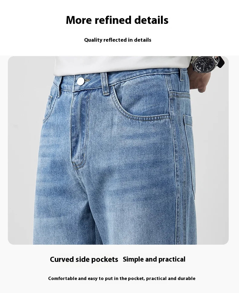 Tencel jeans men's 2025 new trendy brand summer thin loose straight slightly tapered casual jeans