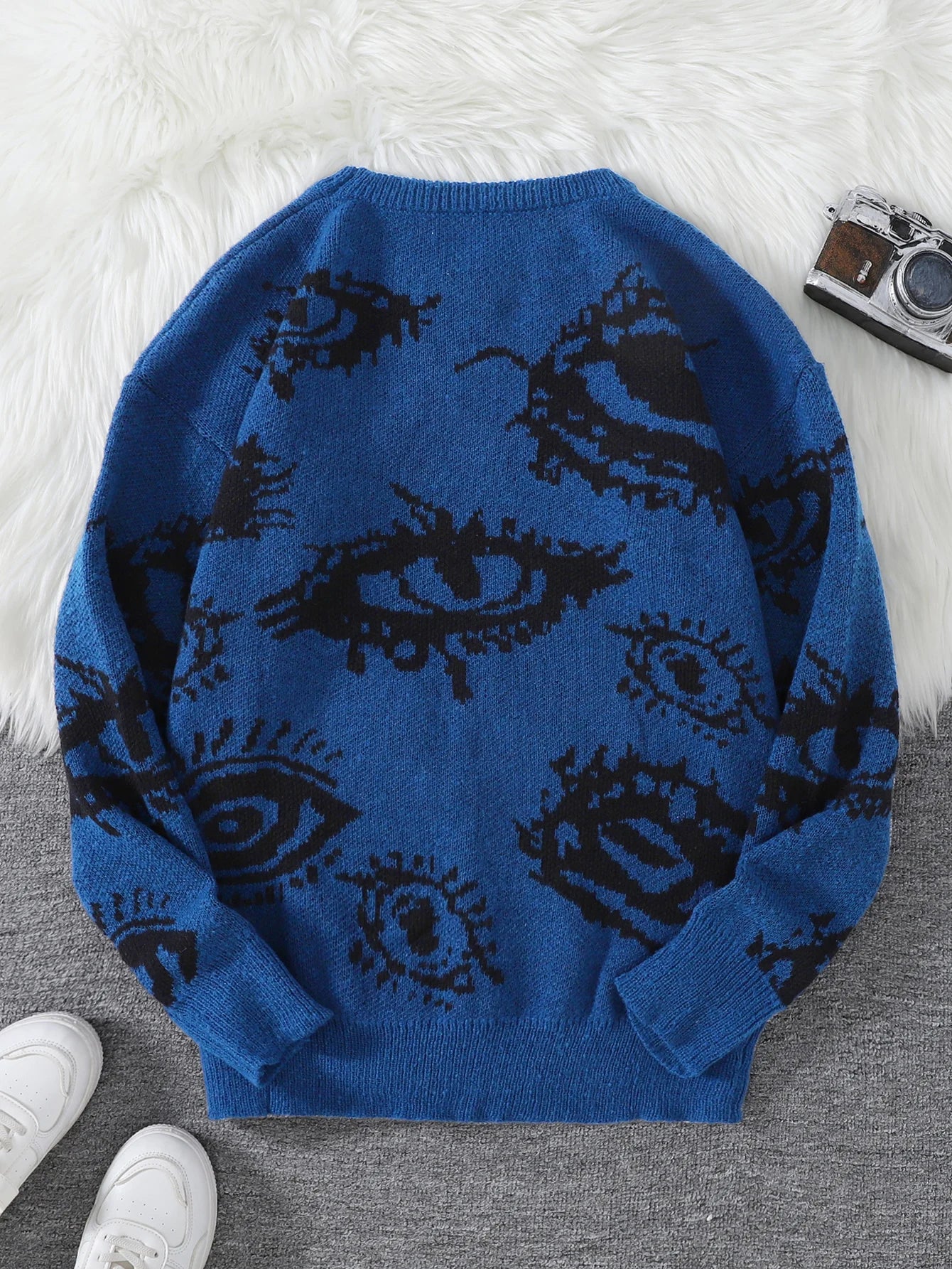 New Popular Autumn and Winter Abstract Eye Pattern Pullover Sweater Round Neck Knitted Men's Pullover