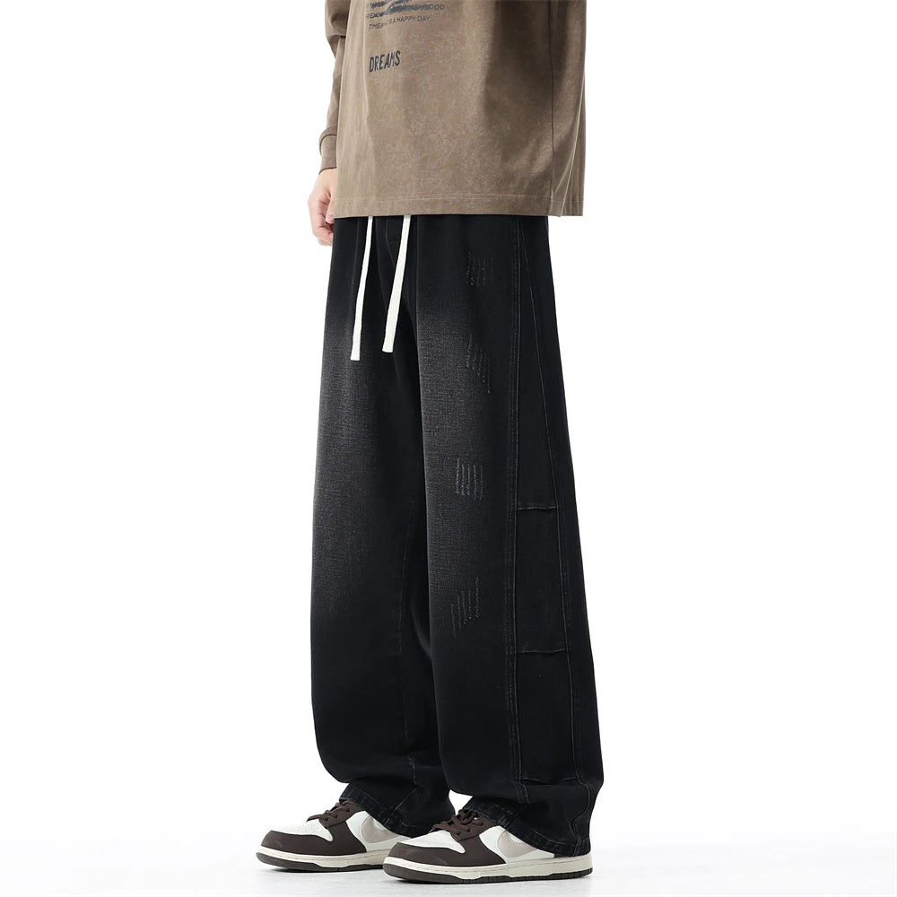 190cm Tall Straight-leg Pants Men's Extra-long Wide Legs Autumn Winter American Style Vintage Wash Water Tall Jeans