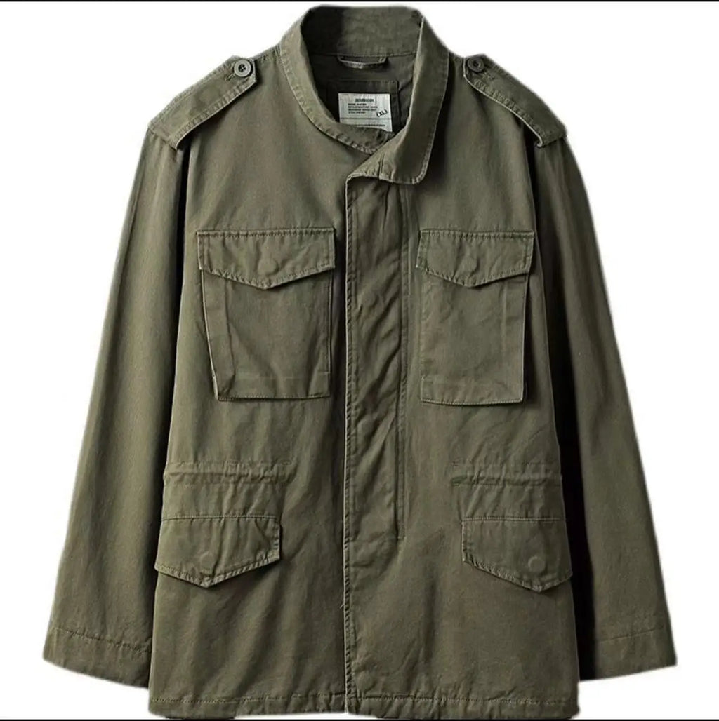 Vintage Men's Cargo Jacket Casual Solid Coat Mens Clothes Multi-Pocket Jacket Retro Jackets Green Outdoor Windbreaker