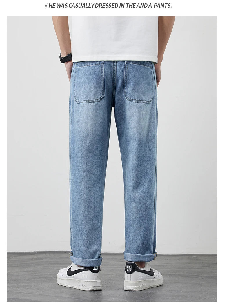 Tencel jeans men's 2025 new trendy brand summer thin loose straight slightly tapered casual jeans