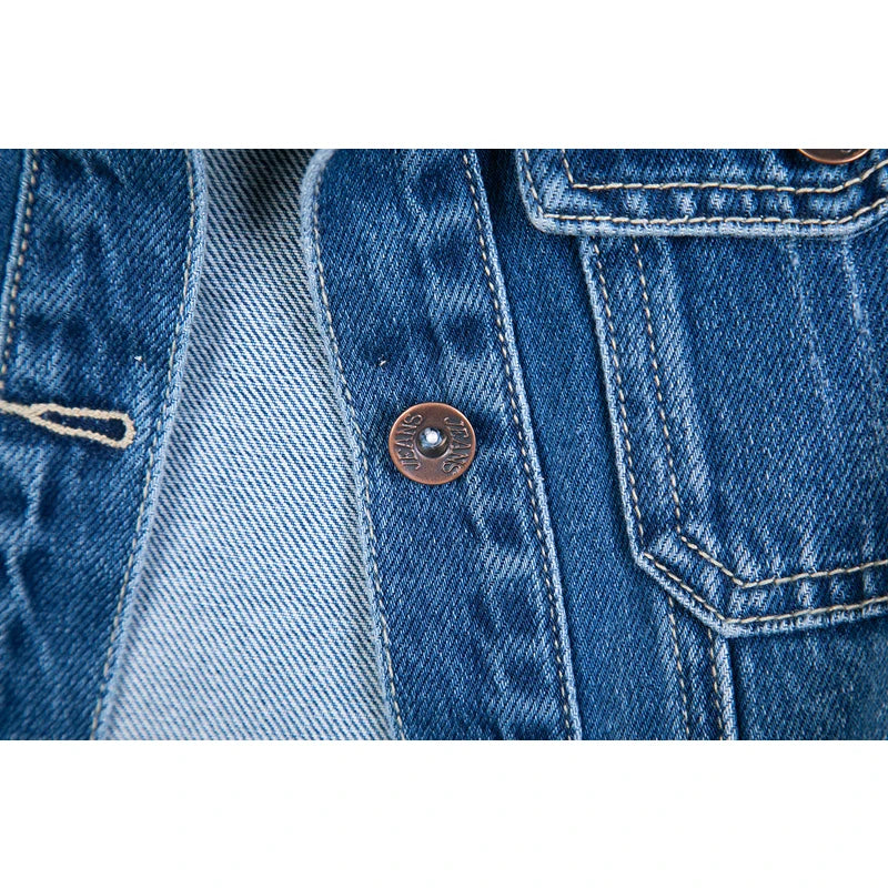 Women Denim Jacket Long Sleeve Pockets Mid-Length Jean Coat 2024 Fashion