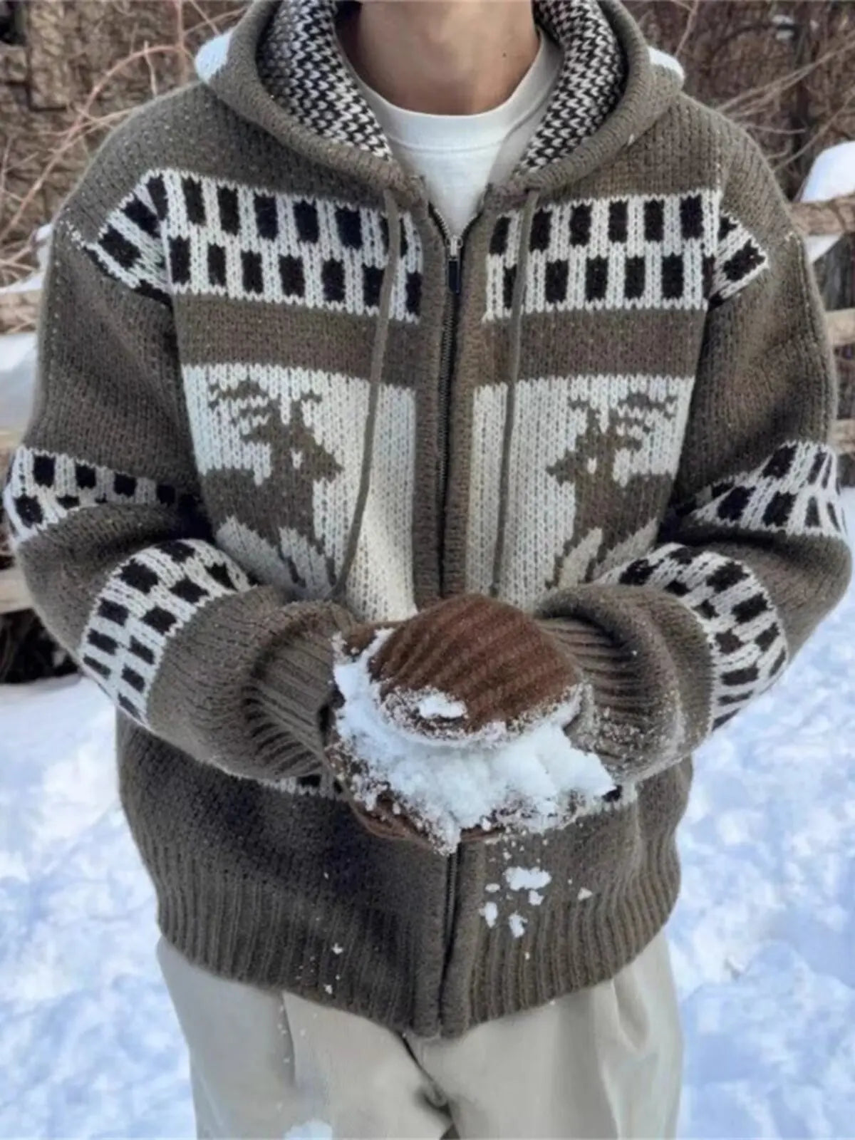 Fair Island Pattern Jacquard Knitted Cardigan Early Spring Loose Fluffy Wool Sweater Coat