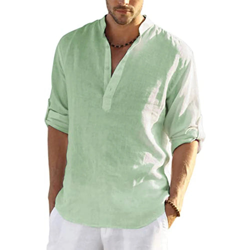Casual Cotton Linen Shirt Loose Long Sleeve pullover shirt for men