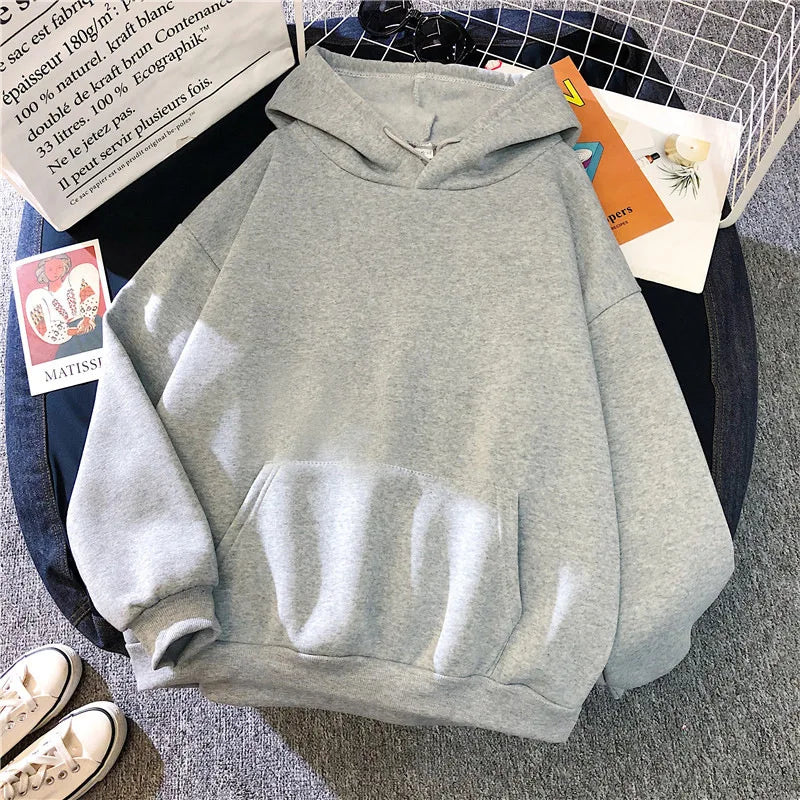 Autumn Casual Women's Solid Hoodie Comfortable Stretch Sweatshirts Loose Pocket Warm Clothes Female Pullovers