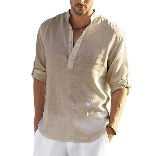 Casual Cotton Linen Shirt Loose Long Sleeve pullover shirt for men