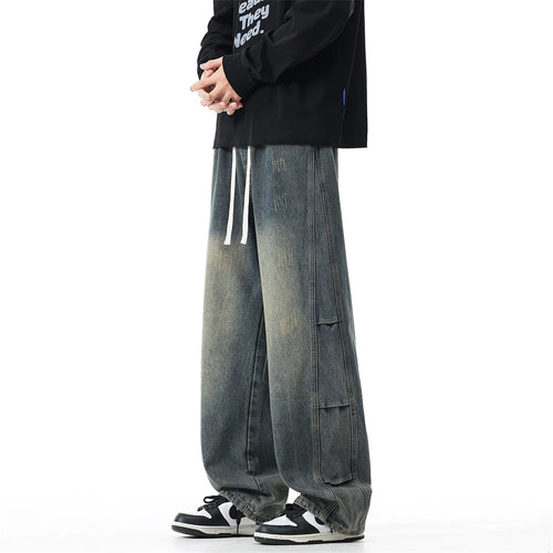 190cm Tall Straight-leg Pants Men's Extra-long Wide Legs Autumn Winter American Style Vintage Wash Water Tall Jeans