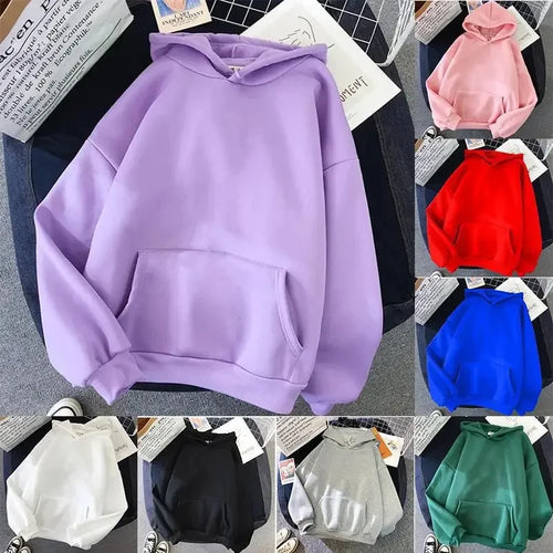 Autumn Casual Women's Solid Hoodie Comfortable Stretch Sweatshirts Loose Pocket Warm Clothes Female Pullovers