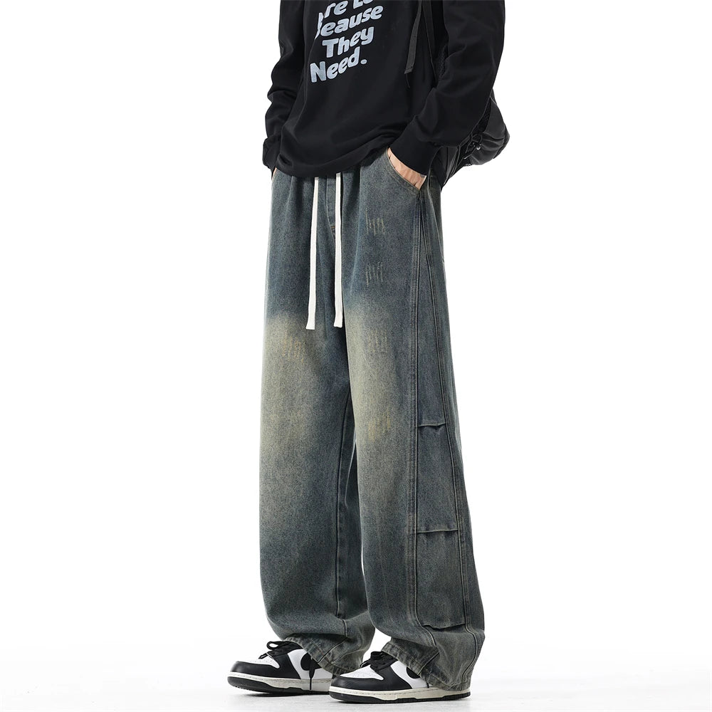 190cm Tall Straight-leg Pants Men's Extra-long Wide Legs Autumn Winter American Style Vintage Wash Water Tall Jeans