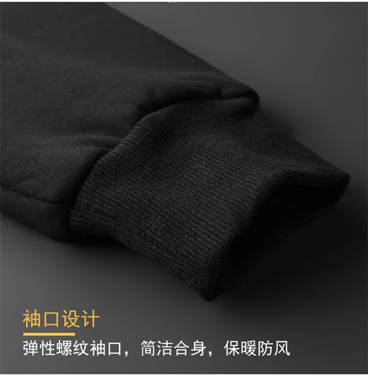 Winter Lambswool Coats Thicken Warm Long Sleeve Zipper Hoodie Casual  Black Coat Hooded Men Jacket