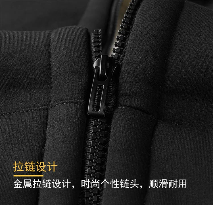 Winter Lambswool Coats Thicken Warm Long Sleeve Zipper Hoodie Casual  Black Coat Hooded Men Jacket