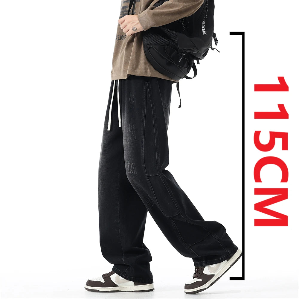 190cm Tall Straight-leg Pants Men's Extra-long Wide Legs Autumn Winter American Style Vintage Wash Water Tall Jeans