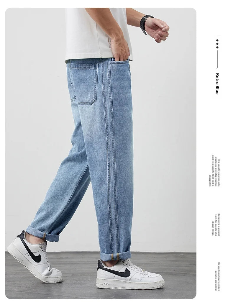 Tencel jeans men's 2025 new trendy brand summer thin loose straight slightly tapered casual jeans