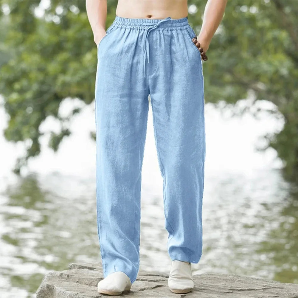 Men's Beach Pants Joggers  Streetwear Cotton Linen Sweatpants Casual