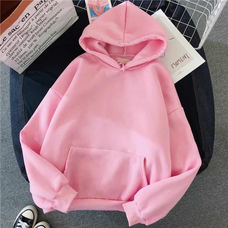 Autumn Casual Women's Solid Hoodie Comfortable Stretch Sweatshirts Loose Pocket Warm Clothes Female Pullovers