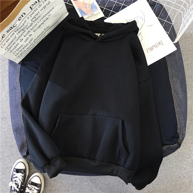 Autumn Casual Women's Solid Hoodie Comfortable Stretch Sweatshirts Loose Pocket Warm Clothes Female Pullovers