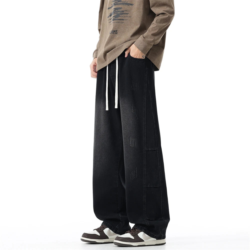 190cm Tall Straight-leg Pants Men's Extra-long Wide Legs Autumn Winter American Style Vintage Wash Water Tall Jeans