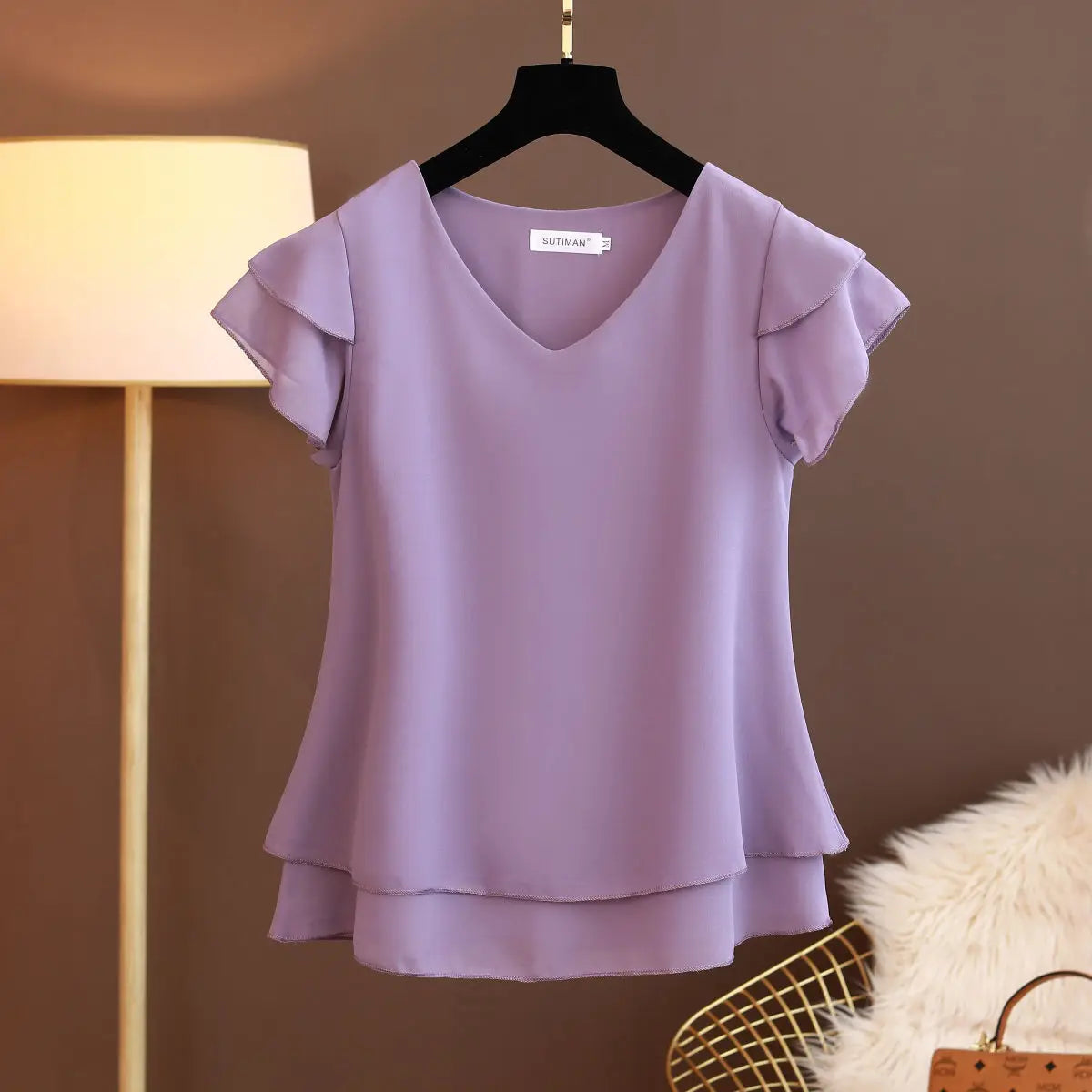 Summer New Women Blouse V-Neck Chiffon loose Short Sleeve Blouse Shirts Womens Tops
