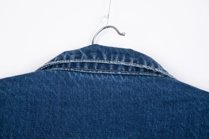 Women Denim Jacket Long Sleeve Pockets Mid-Length Jean Coat 2024 Fashion