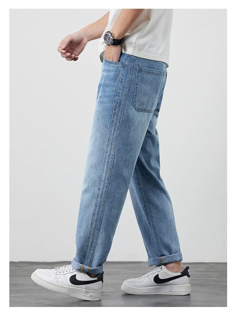 Tencel jeans men's 2025 new trendy brand summer thin loose straight slightly tapered casual jeans