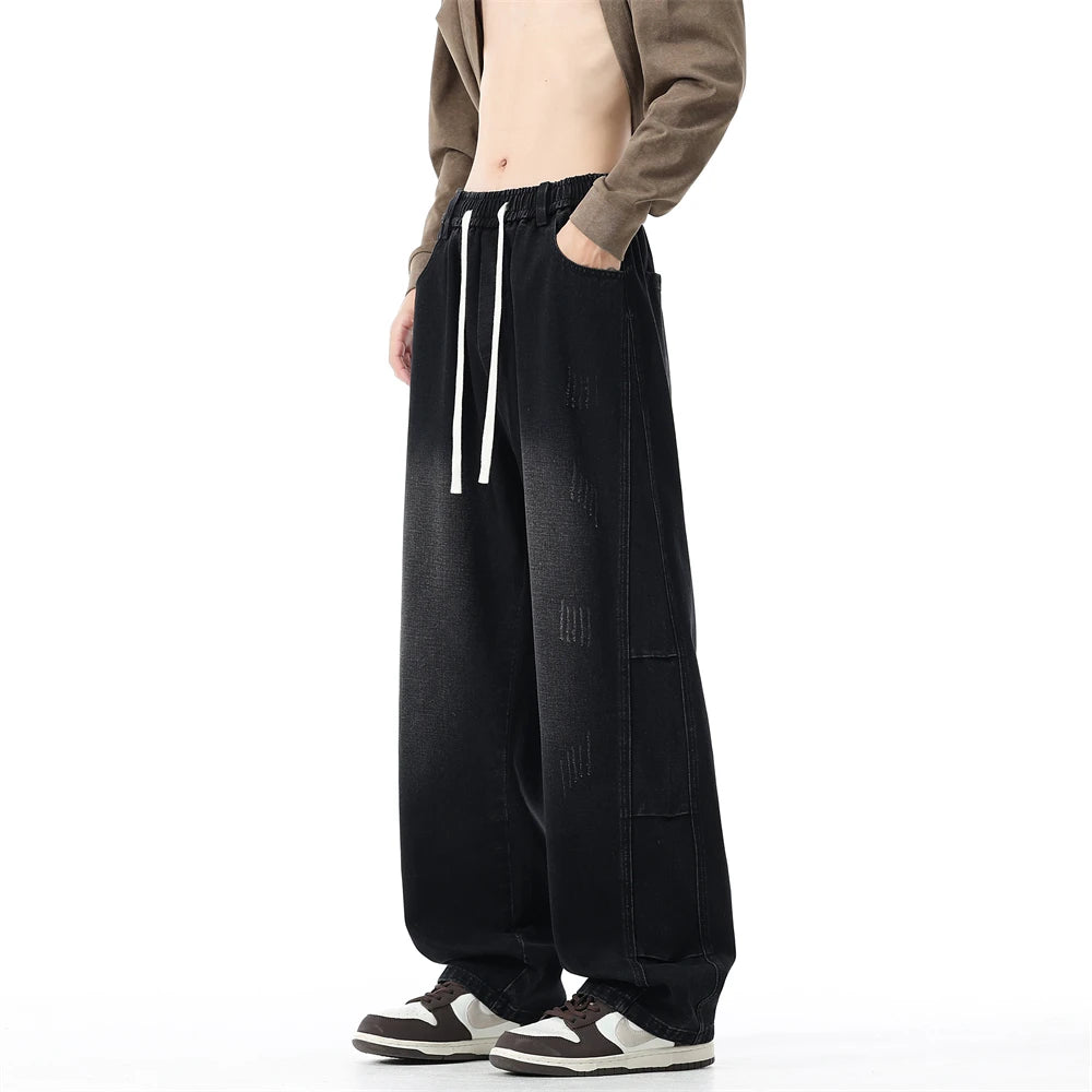 190cm Tall Straight-leg Pants Men's Extra-long Wide Legs Autumn Winter American Style Vintage Wash Water Tall Jeans